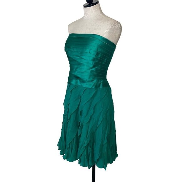 Tadashi Vintage Dress Size Medium Green Layer Chiffon Silk Satin Strapless New - Picture 2 of 13